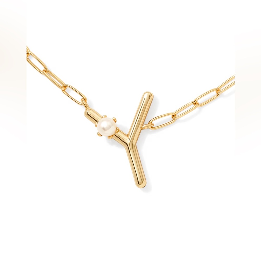 Kendra Scott Pearl Gold Letter Y Short Pendant Necklace